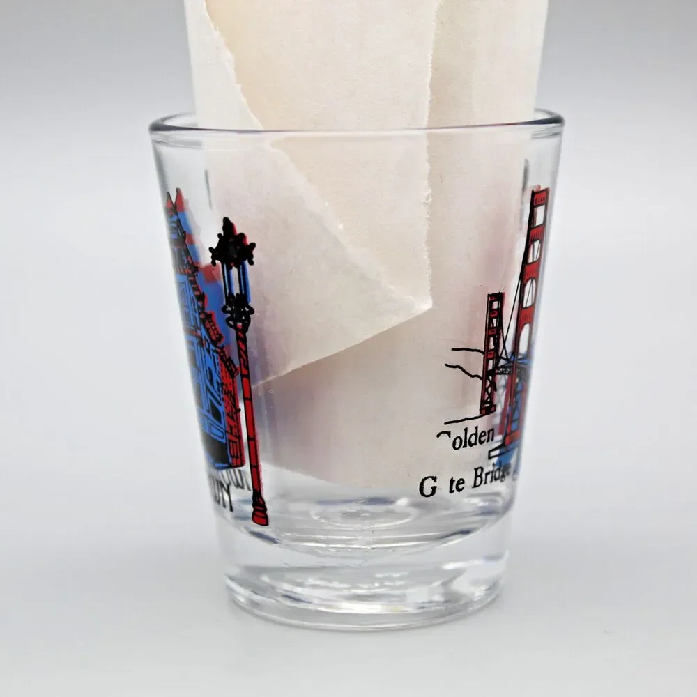 Vintage San Francisco Shot Glass Cable Car Golden Gate Bridge Chinatown Barware